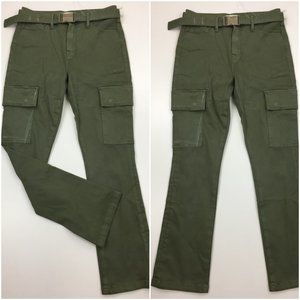 NWT GOOD AMERICAN Green GOOD LEGS CROP Cargo Pockets Belted Jeans